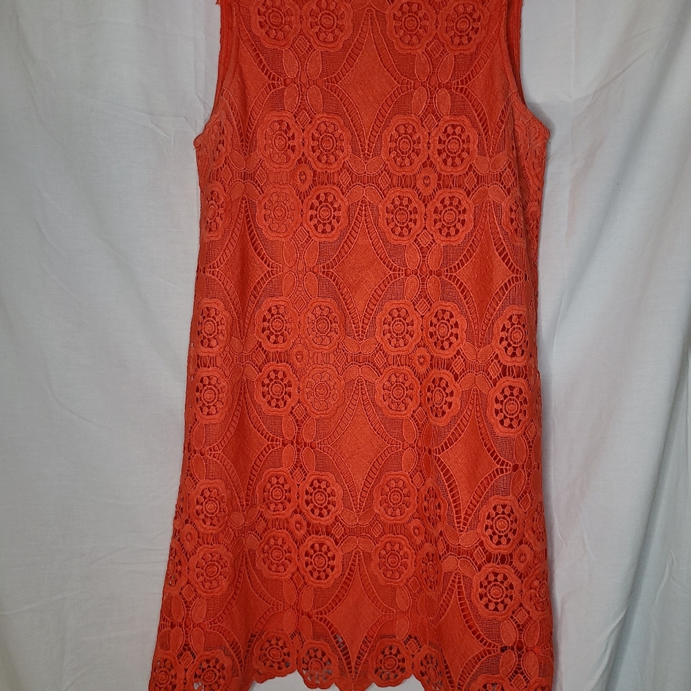 Umgee orange sleeveless tank dress. High collared. Lace with silky lining. Small